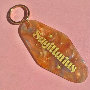 Sagittarius Horoscope Glitter Engraved Gold Keychain Orange Creamsicle Ombre